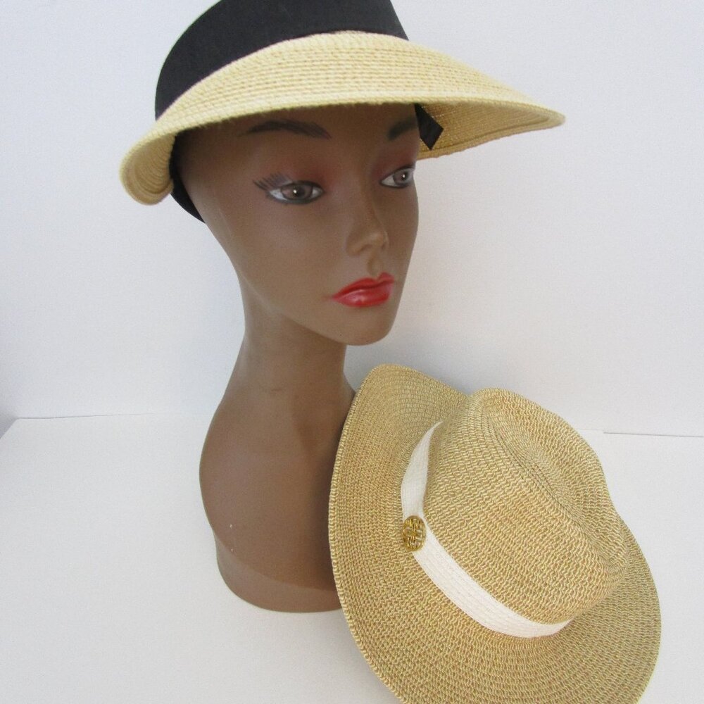 Hat Visor Natural Faux Straw Vaca Sun Protec - Picture 3 of 16